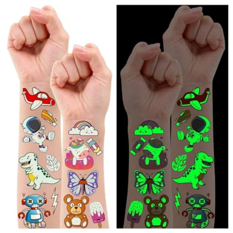 

380 Styles 30 Sheets Luminous Tattoos for,Mixed Styles Temporary Tattoos Stickers with Mermaid///Pirate for Boys and Girls, Glo