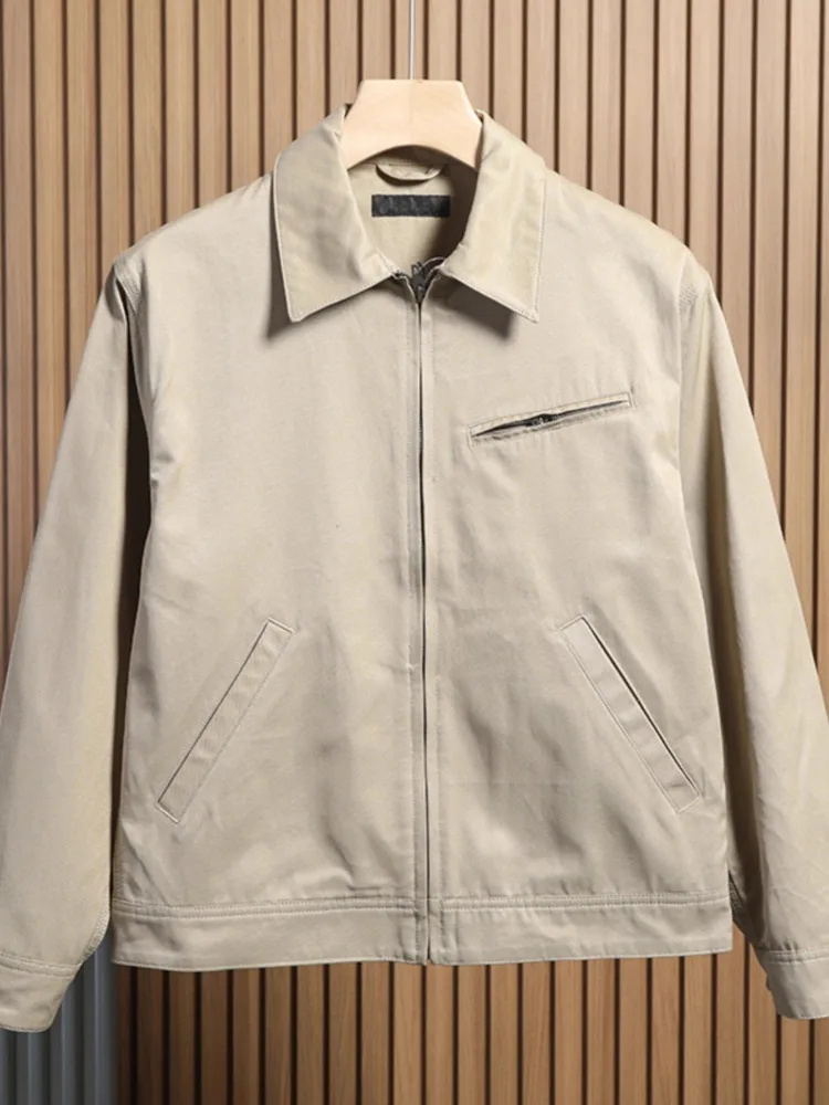 

British Vintage Solid Cargo Jacket for Men Women Spring Autumn Zippered Shirt Collar Long Sleeve Versatile Casual Outerwear