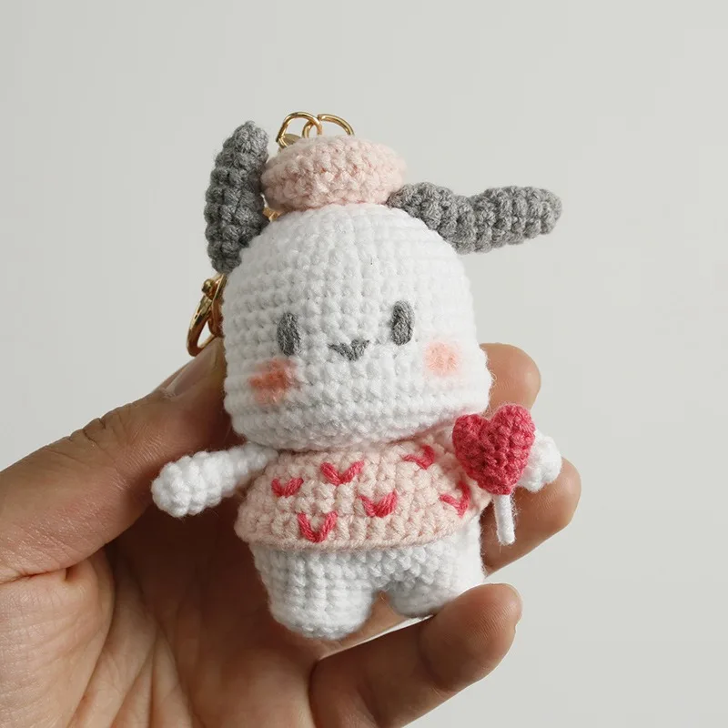 수제 매력적인 캐릭터 캔디 화이트 강아지 인형 키체인, 귀여운 캐릭터 인형 자동차 및 가방용