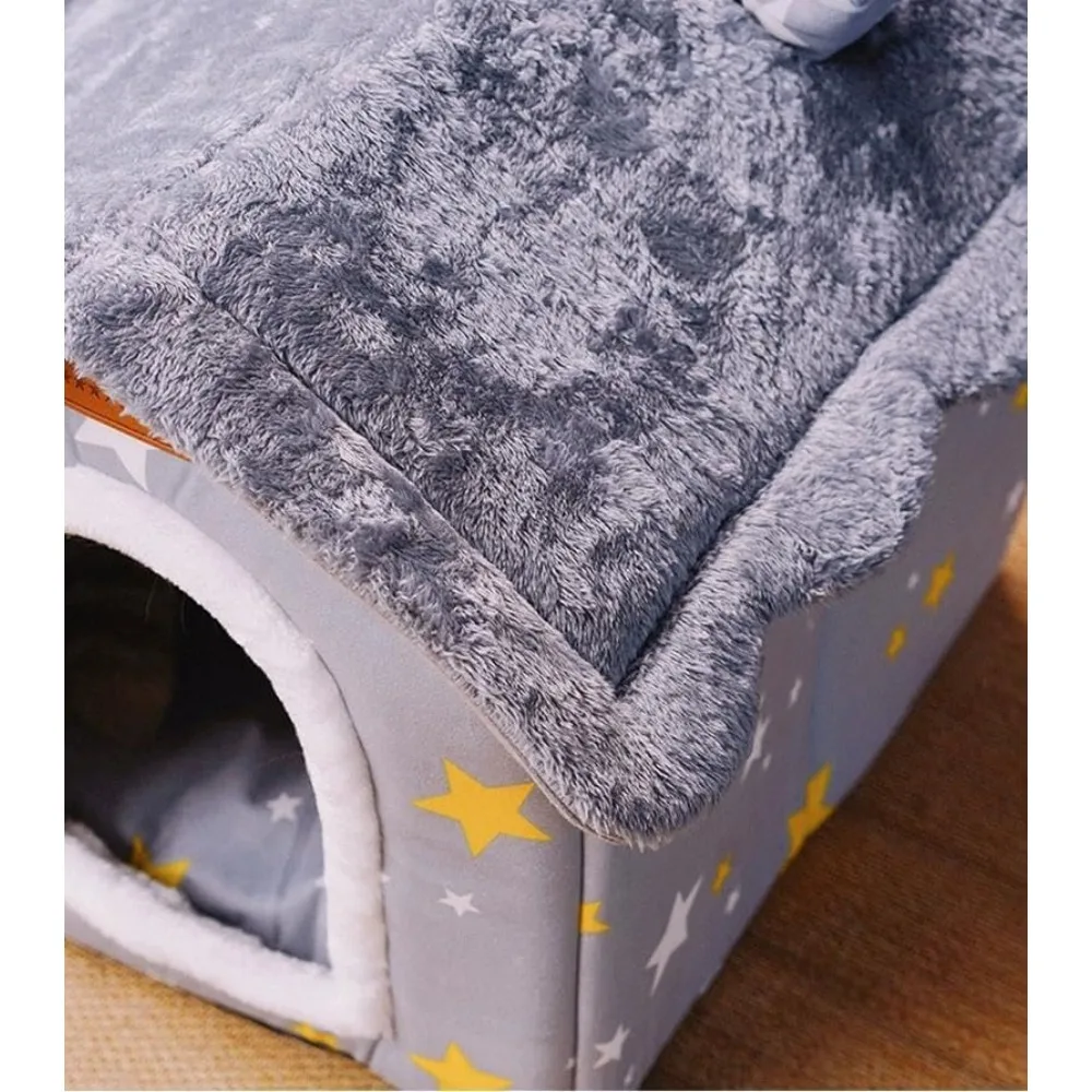 Scnbom Dog House داخلي جرو كهف عش القط بيت الحيوانات الأليفة سرير محمول إسفنجة الذاكرة قابلة للطي مع وسادة (رمادي، S: مقاس مناسب