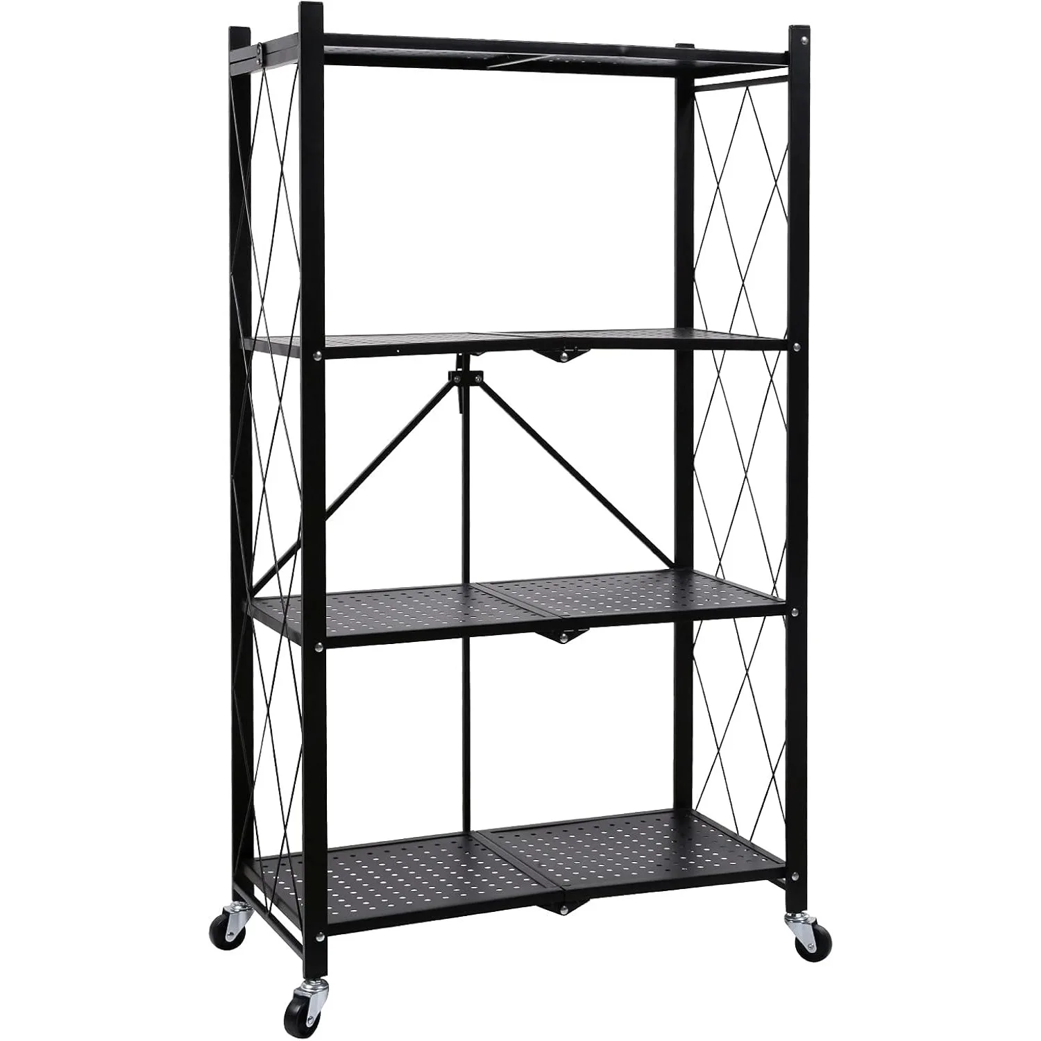 

4-Tier Heavy Duty Foldable Metal Rack Storage Shelving Unit with Wheels Moving Easily Organizer Shelves Great for Garage Kitchen