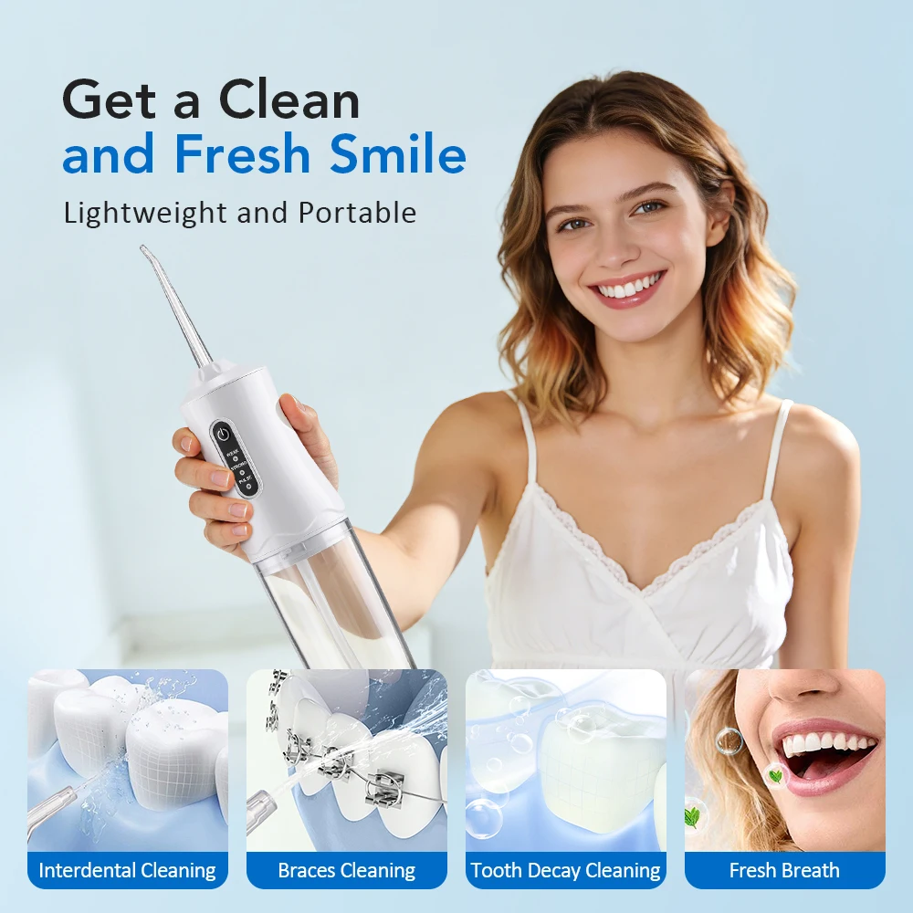 Electric Dental Water Flosser Oral Irrigator Portable Dental Bed Sprinkler Jet Toothpick 4Nozzle Mouth Washing Machine 220ml image 5