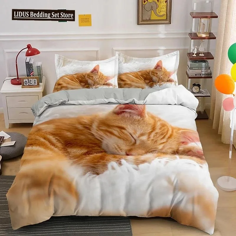 

Lovely Pet Cat Bedding Set Animal Printed Covers Single Double King Queen Size Duvet Cover Kitty Pattern Polyester Quilt Cover