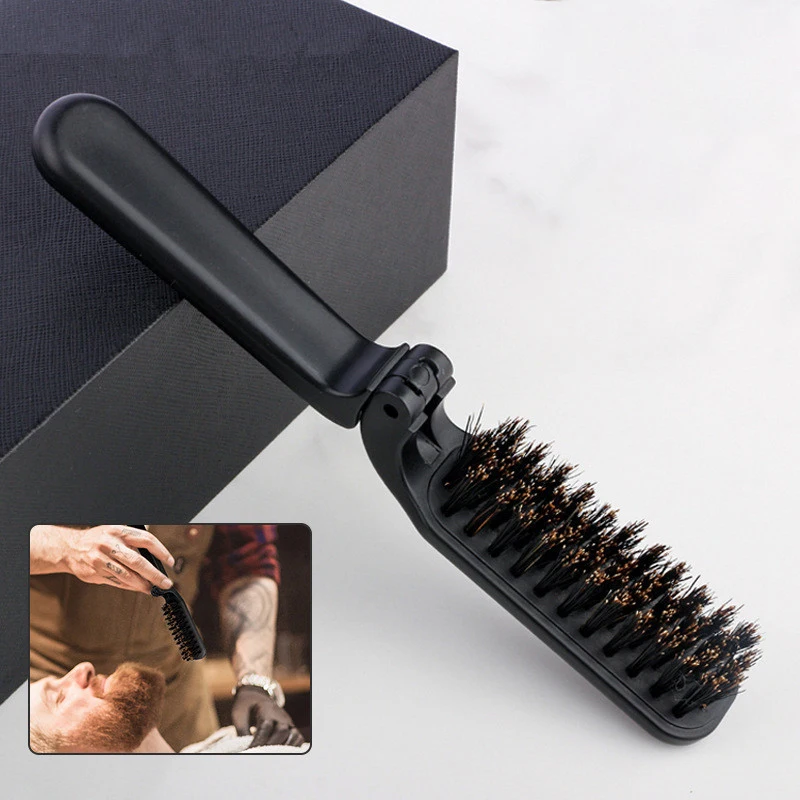 1PCS Soft Boar Bristle Beard Brush Hairdressing Hair Styling Comb For Beard Men's Shaving Brush Fold Beard And Mustache Brush