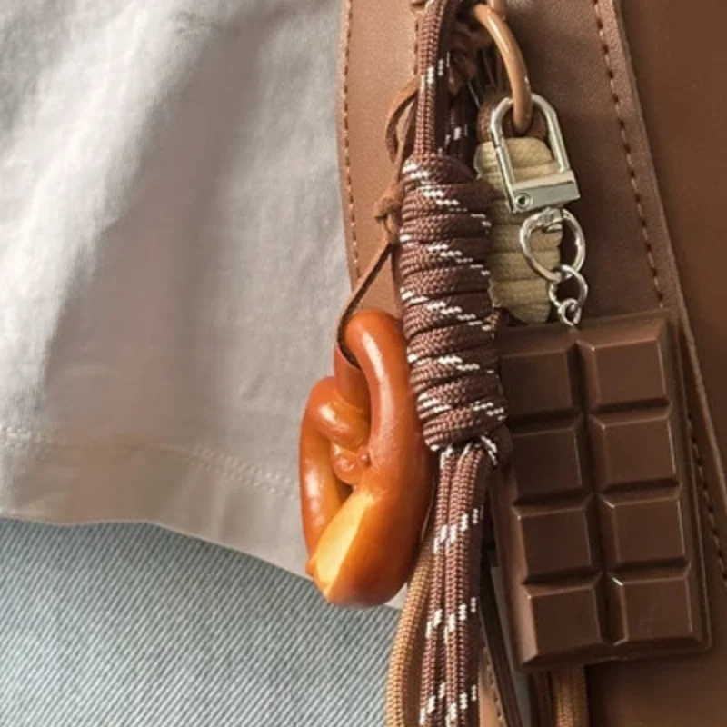 Braided Rope Bag Pendant Alkaline Water Bread Keychain Pendant Cute Bag Pendant Chocolate Pendant