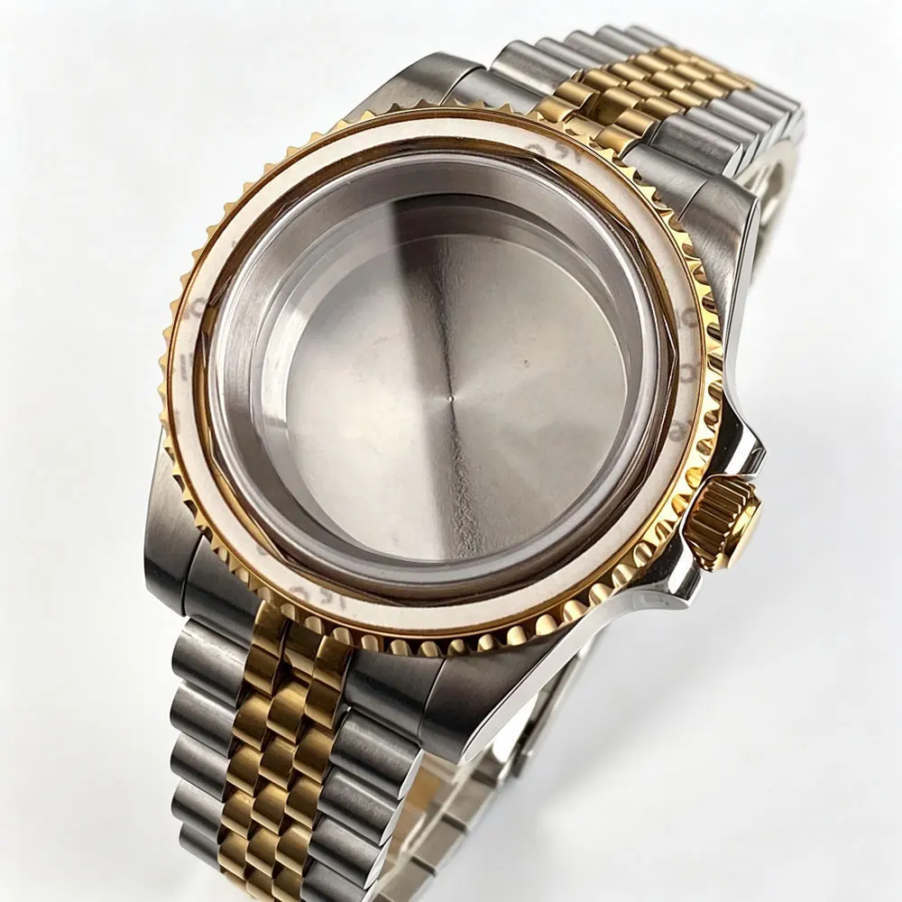40mm Two Tone Gold Men Watch Case For NH34A NH35A NH36 NH38 ETA 2824 PT5000 Miyota 8215 20ATM Diver Watch Case Glidelock Clasp
