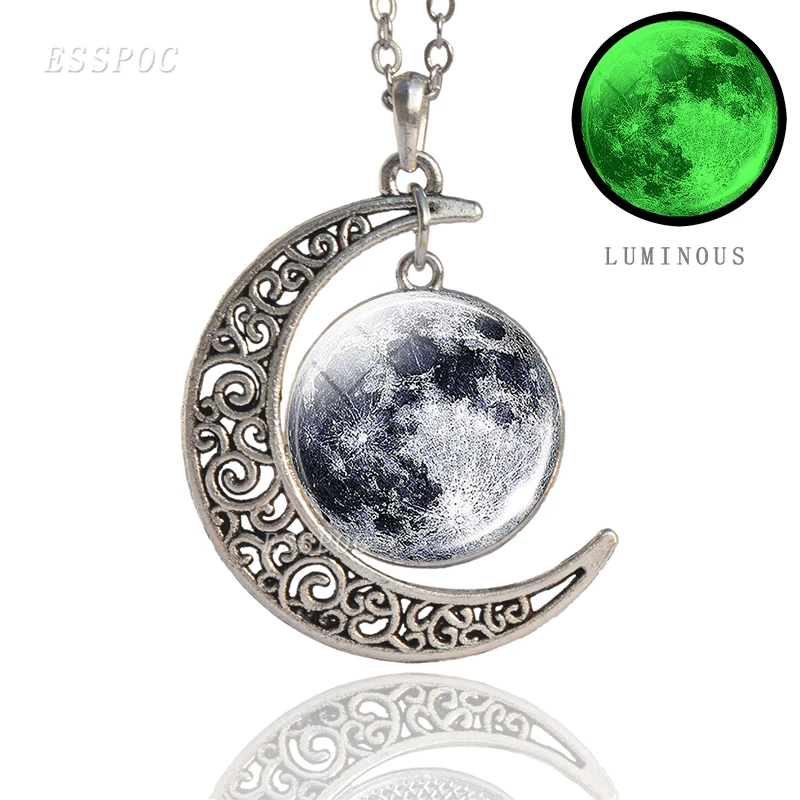 Luminous Solar System Planet Crescent Necklace Moon Earth Sun Pendant Jewelry Fashion Woman Chain Necklace Gift Glow In The Dark