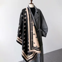 New Winter Cashmere Shawl Women High-end Temperament Short Fringe Warm Bib Double-sided Printed Scarf Dual-purpose Shawl