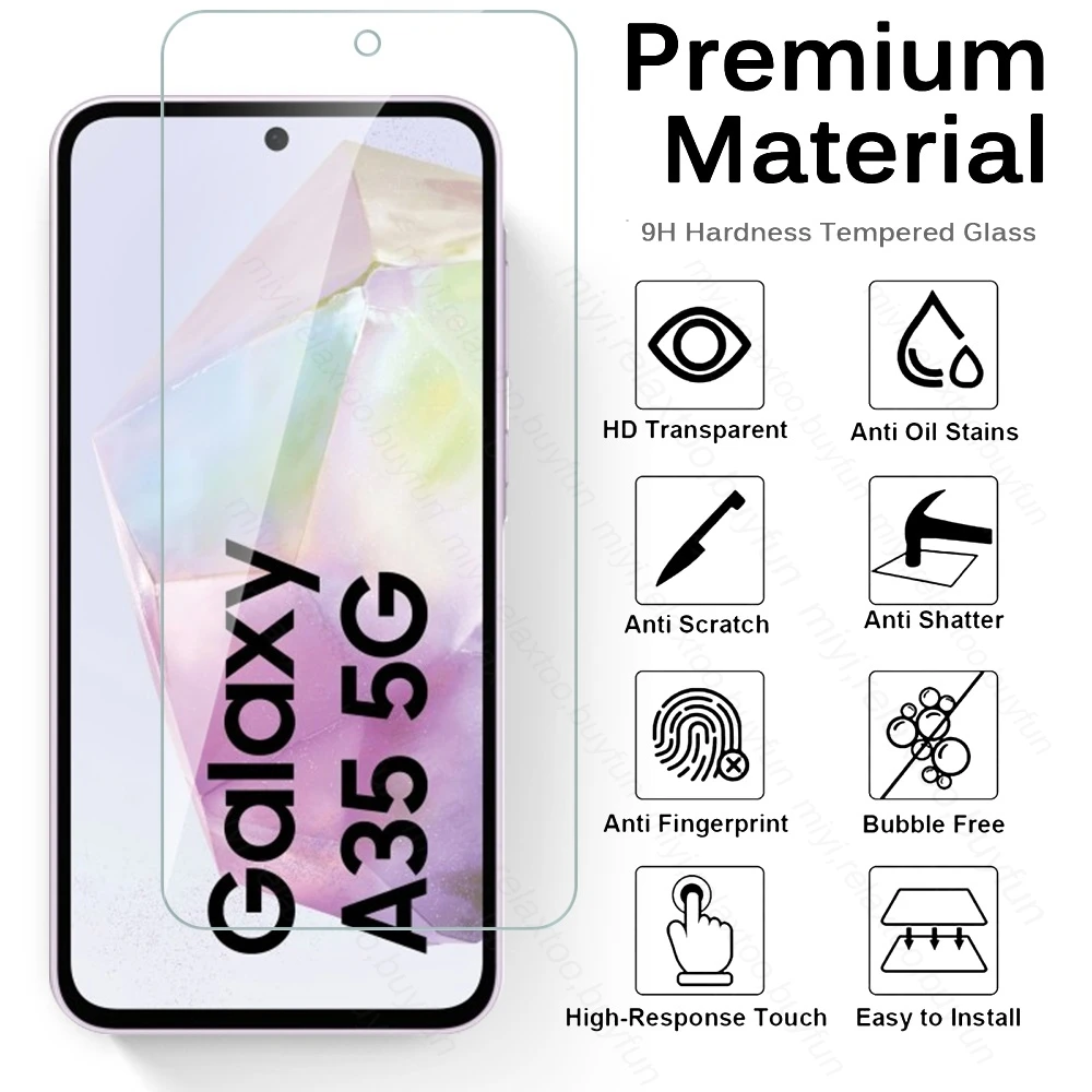 For Samsung Galaxy A35 5G Case 5Pcs 100% Original HD Clear Tempered Glass Full Cover Screen Protector On SamsungA35 A 35 35A 5G