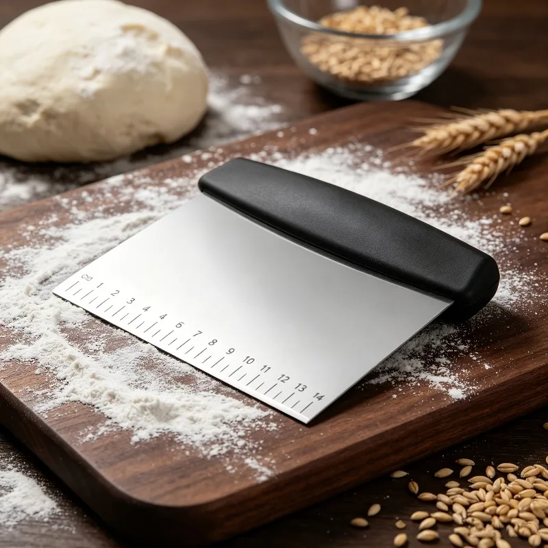 Stainless Steel Bench Scraper Dough Cutter, Cream Spatula with CM/Inch Scale for Dough Flour Bread Cheese Pizza, Kitchen Baking