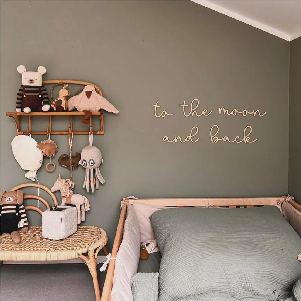 

Boho Kids Room Decor to the Moon And Back Wooden Wall Art Baby Safe Nursery Room Decoration with Natural Wood