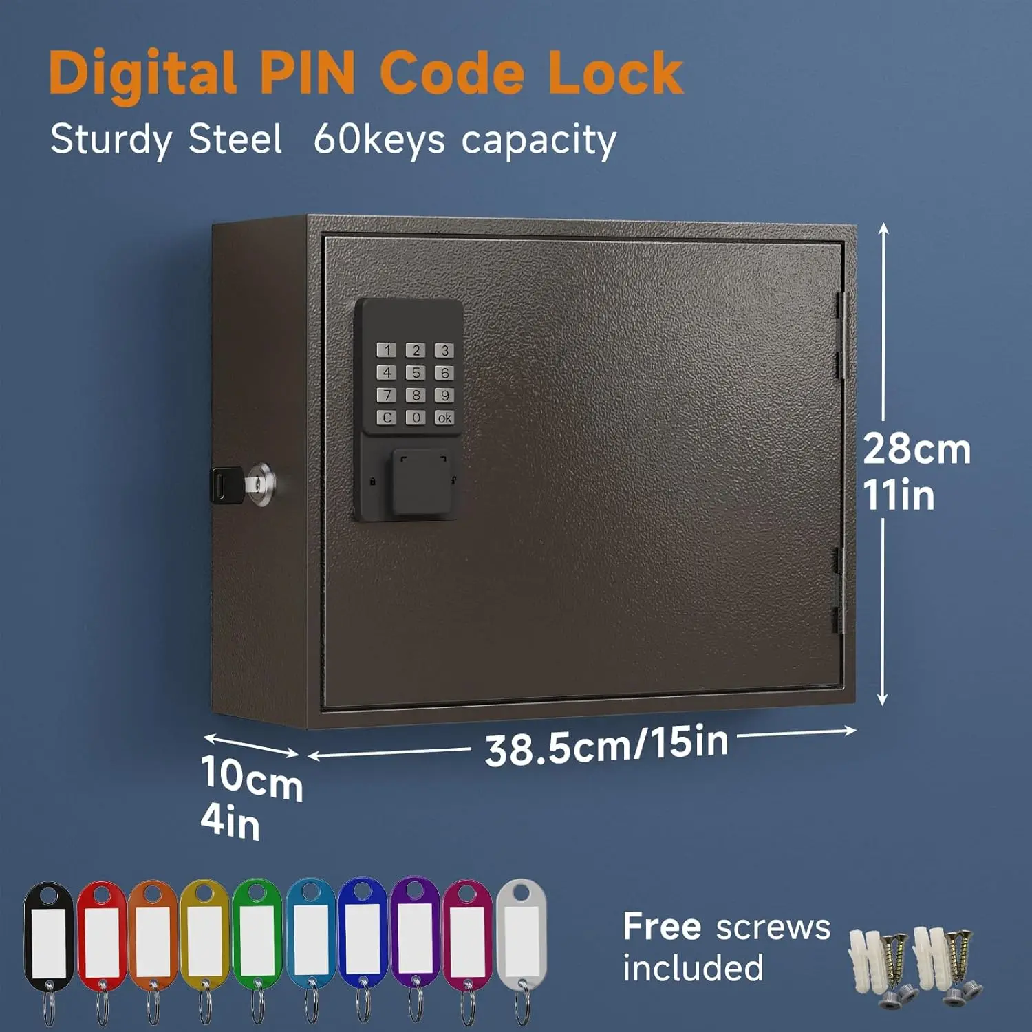 WeHere Smart Key Lock Box,Wall Mounted Key Cabinet with 60 Key Tags,App Control,Steel Key Safe for Office Home Business