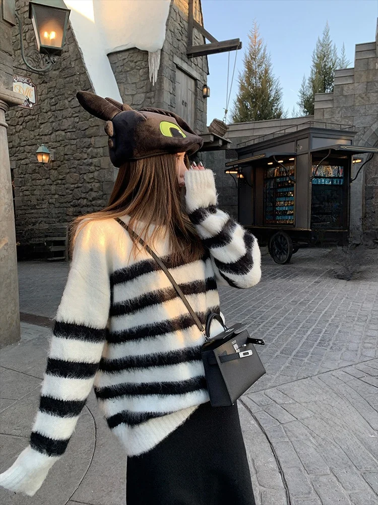 

Bla Bean H Humming Pease Gallery свитер в полоску женский ленивый элитный свободный трикотаж зимний топ для поездок на работу