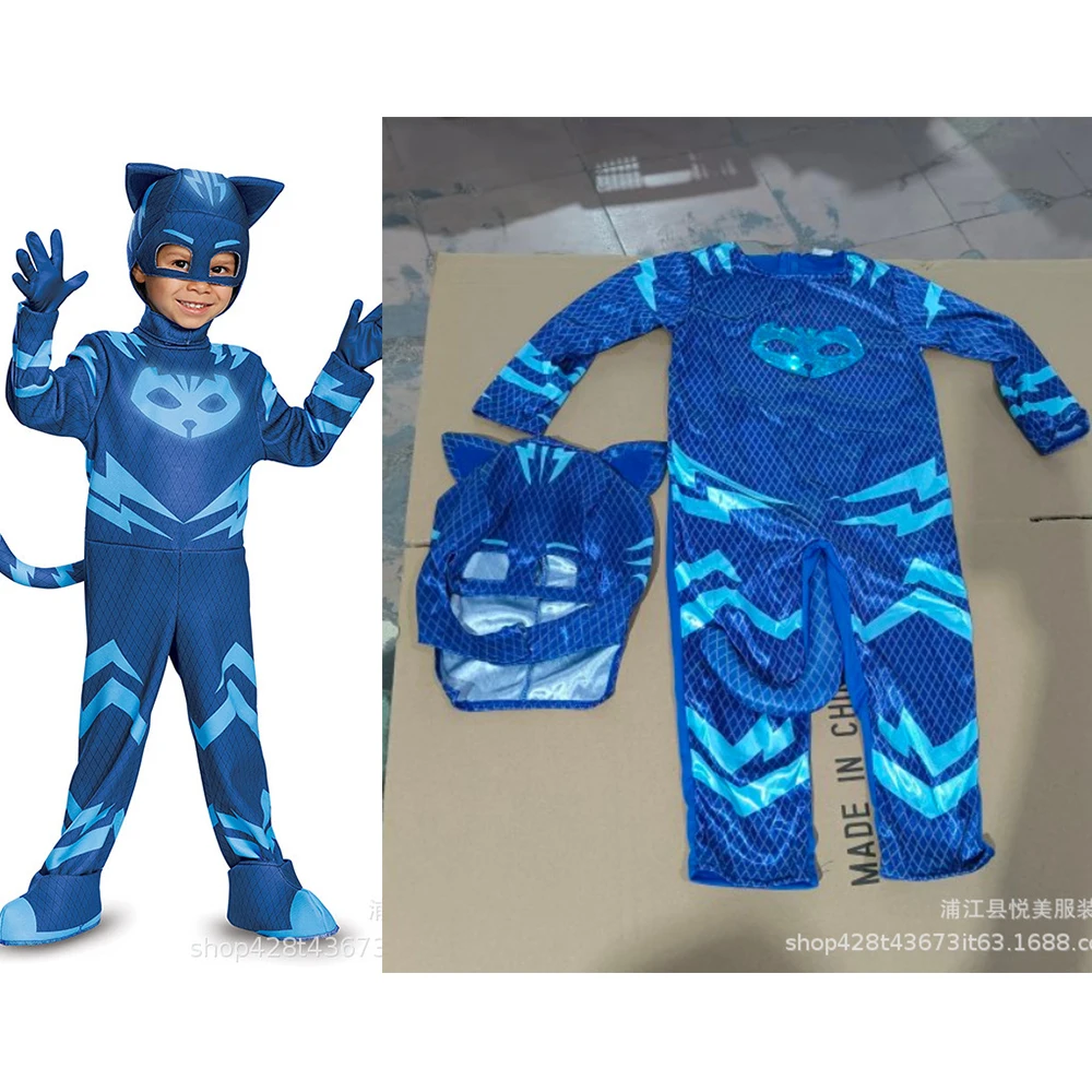 

cosplay Blue Pajama Boys Unisex Girls Super Owl Hero tuta Fancy Dress Cosplay Cat Boys Gecko Animail Costume di Hallo Jumpsuit
