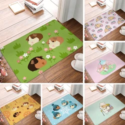 Guinea Pig with Flowers Green Grass Door Mat Floor Carpet for Kitchen Balcony Decoration Doormat Bathroom Entrance Anti-Slip Rug