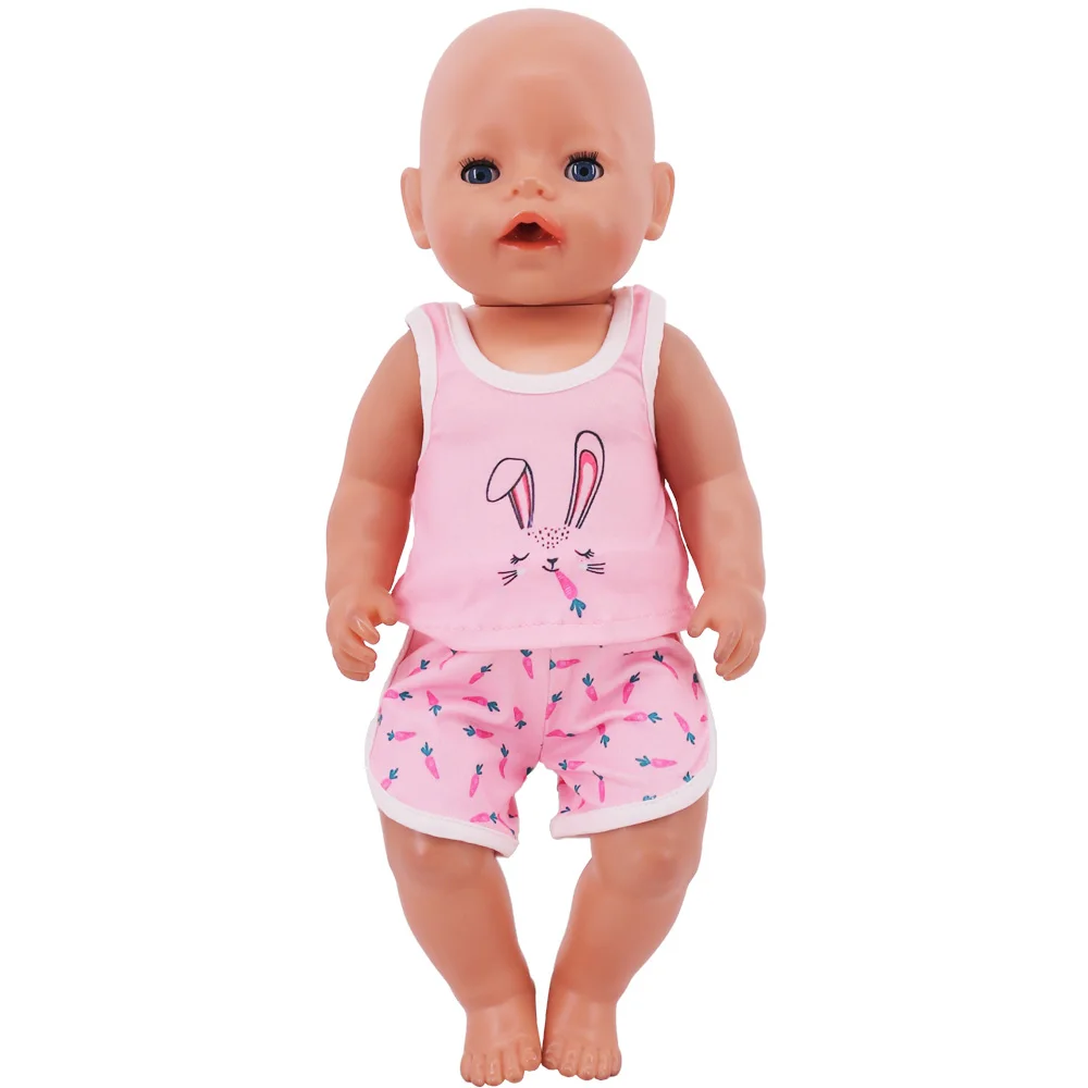 Doll Clothes Pink Shorts Short Sleeve Set For 18Inch American&43CM Reborn Baby Pop Doll Clothing Accessories For Girl\'s Toy Gift