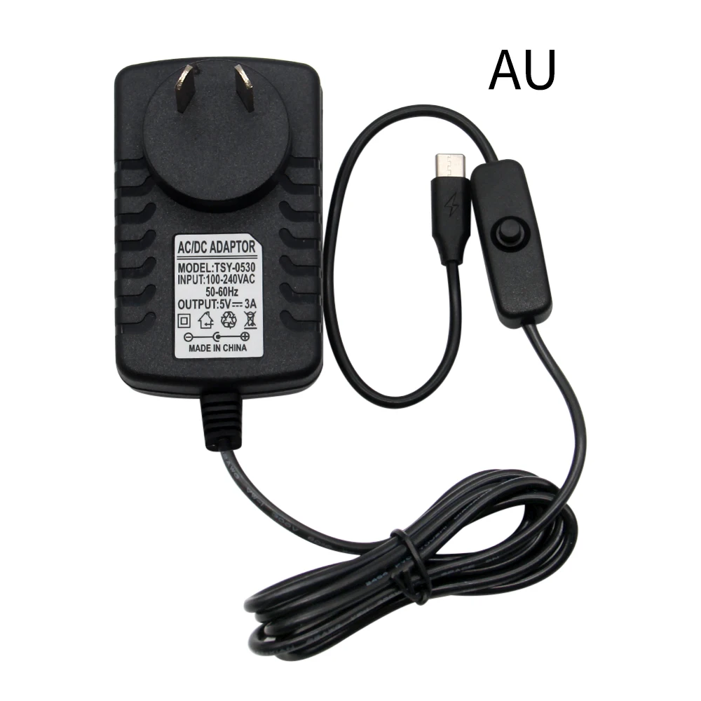For Raspberry Pi 4 Power Adapter 5V 3A Type-C With ON/OFF Switch Button EU US AU UK Plug Charger for Raspberry Pi 4 Model B