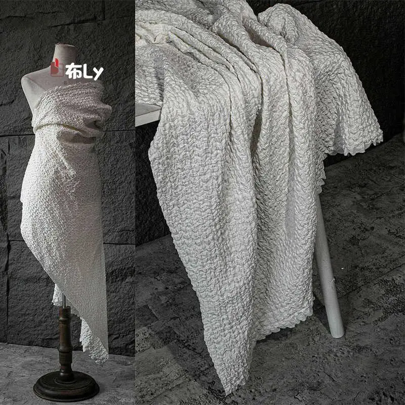 Stretchy Cotton Linen Wrinkle Texture Fabric, Breathable DIY Cloth For Bottoming Shirts Sweater Skirts Designer Apparel Material