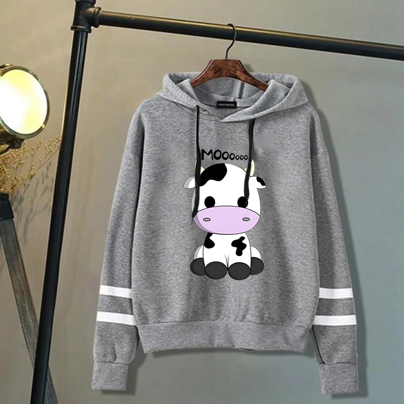 

Cute Cows Heifer Moo Printed Long Sleeve Pullover Hoodies For Women Men Stripe Casual Sweatshirts Autumn Winter Plus Size Tops