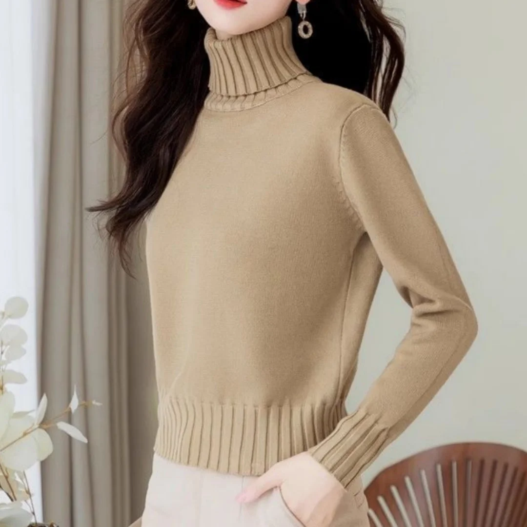 Autumn Winter Women Sweater Korean Fashion Warm High Collar Basic Knitwear Solid Color Long Sleeve Basics Thermal Top Pullovers