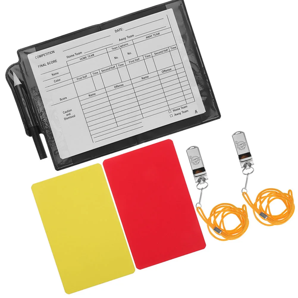

1 Set Professional Soccer Kit Yellow Red Cards Whistles Notepad Pen Portable Referee Wallet Cards Set Football Match Accessories