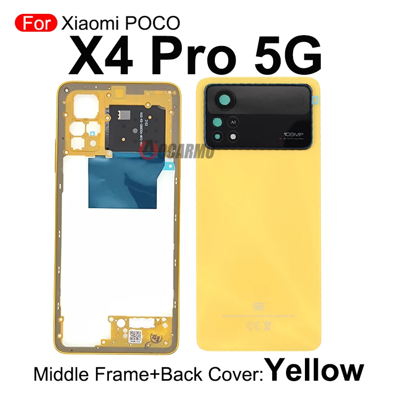 

Aocarmo Middle Frame + Side Key And Back Rear Door Cover And Front Frame For Xiaomi Poco X4 Pro X4Pro 5G Replacement Parts