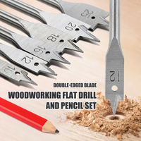 7pcs Three Point Woodworking Flat Drill Set with Pencil, Hex Handle Drill Drill Hole Opener Flat Drill Wood Block Hole Opener