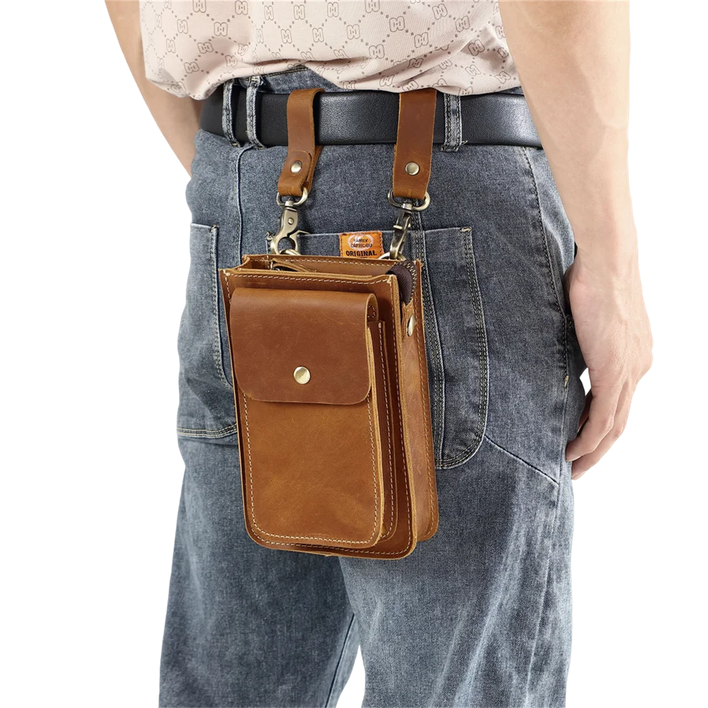 AIGUONIU AIGUONIU New Cowhide Men'S Fanny Pack Crossbody Belt Bag Chest Bag Fashion Soft Genuine Leather Fashion Leather Waist B