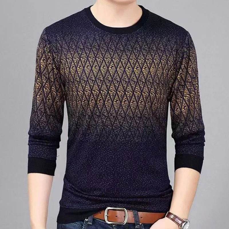 Autumn and Winter Men's Sweater Stripe Knitwear Pullover Long Sleeve Sweater