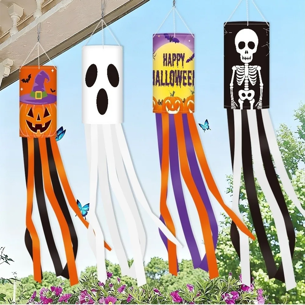 Pumpkin Ghost Pattern Halloween Wind Flag Hanging Ribbon Outdoor Props Flags Wind Tube Flag Festival Wind Vane