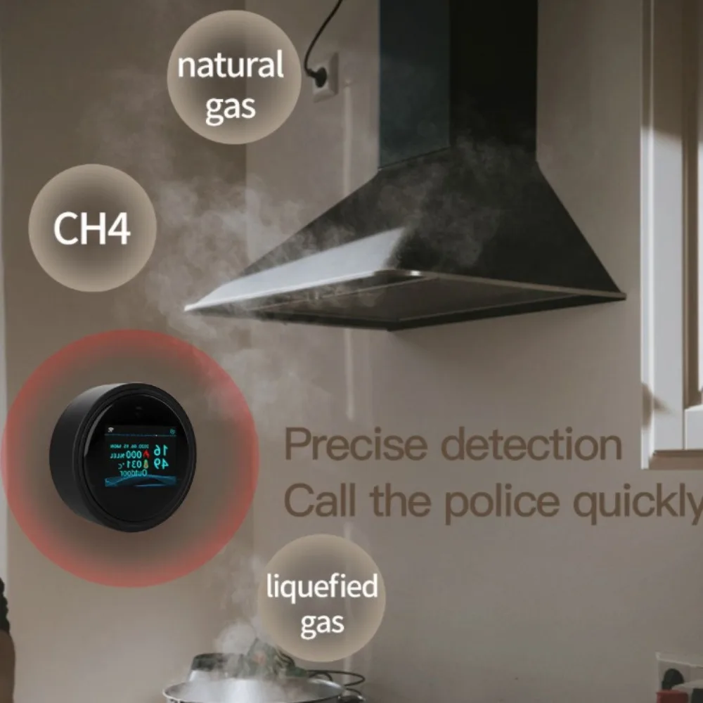

Security Natural Gas Leakage Detector Temperature Display Digital LED Biogas Leak Detector Fire Sensing Wifi Alarm Gas Alarm