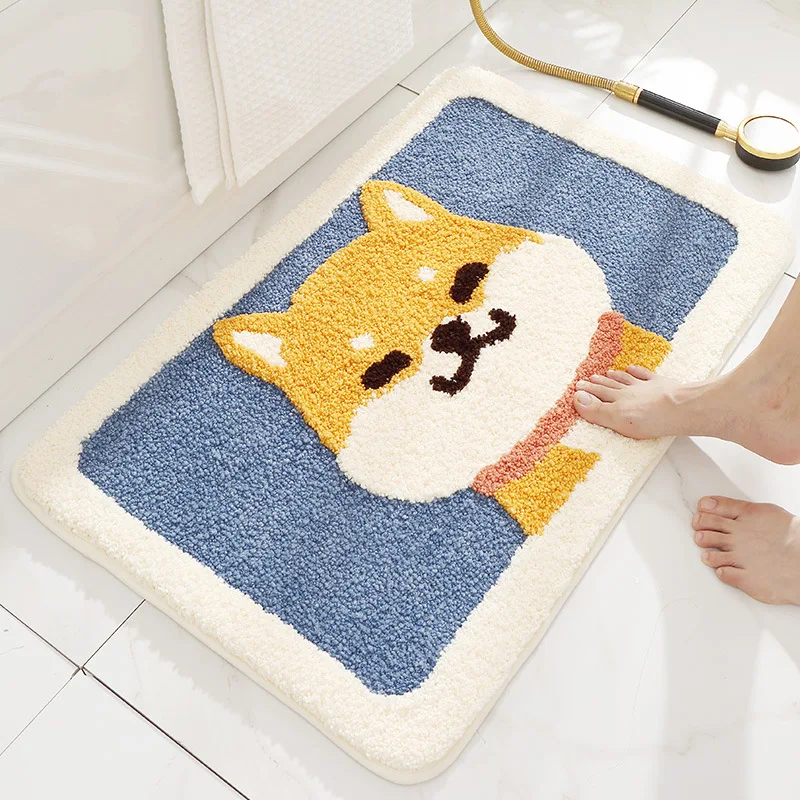 

Flocking Akita Dog Tufting Bath Mat, Animal Doormat, Non-slip, Absorbent, Super Soft Fiber, Bathroom Rug, Home Decoration