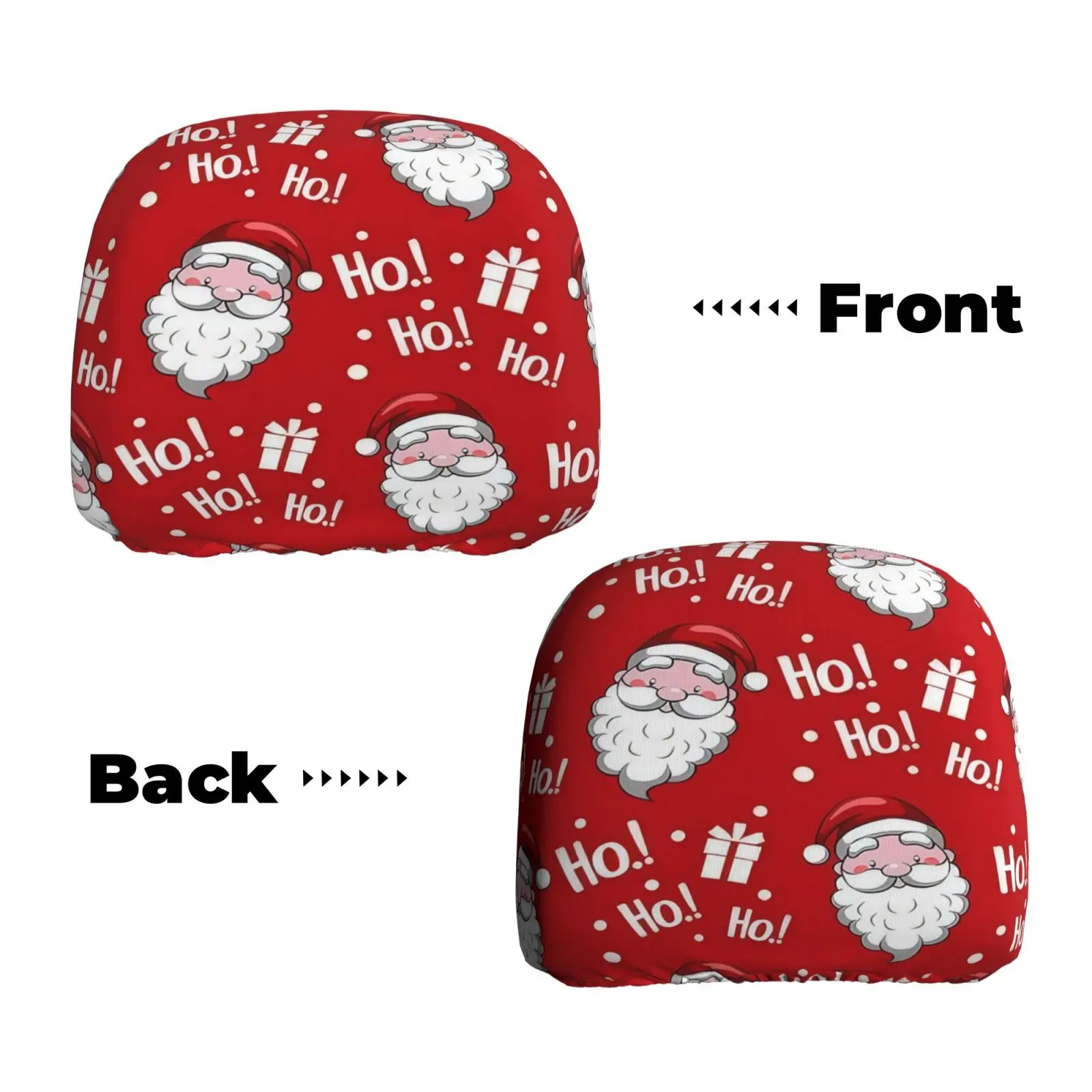 2-piece retractable car headrest cover, Santa Claus Heart easy to install gift, Christmas theme, holiday design, elastic fabric