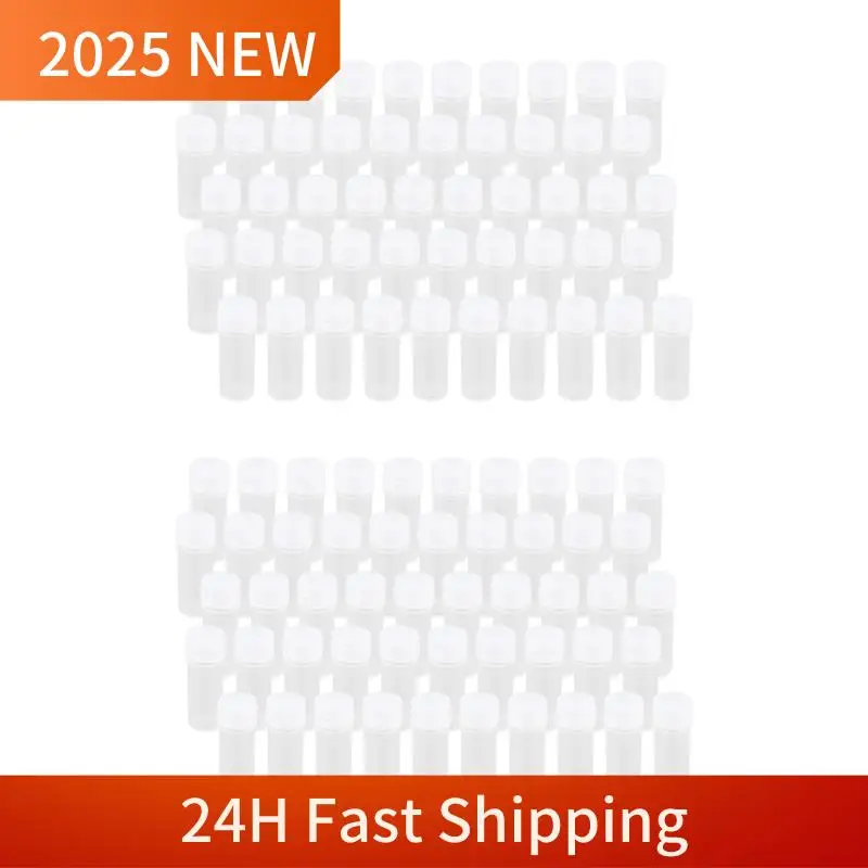 2025 Trend 100X Plastic Sample Bottle 5Ml Test Tube Lab Small Vial Storage Container + Lid