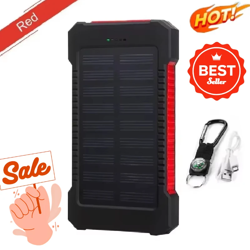 20000mAh Outdoor Large Capacity Portable Solar Waterproof Power Bank Super Fast Charging Portable Flashlight for IOS Andriod