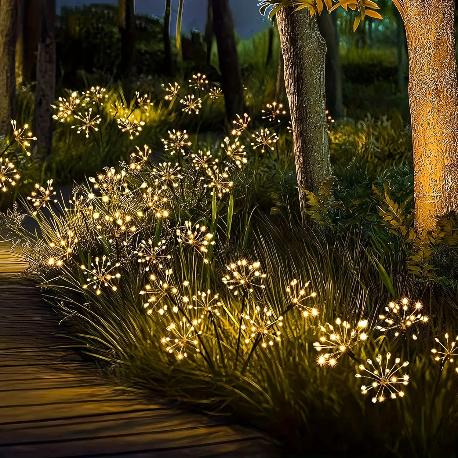 1 قطعة أضواء الألعاب النارية الشمسية الأبيض الدافئ مع 60 المصابيح لتزيين الحديقة الخارجية، وضعين، زينة عيد الميلاد #5