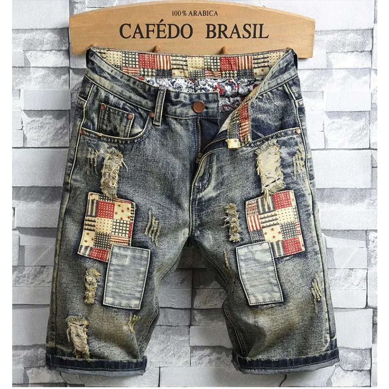 Wysokiej jakości męskie letnie spodenki jeansowe z dziurami Dżinsy męskie Proste spodenki retro Dżinsy męskie Kowbojskie spodenki do kolan Rozmiar 40.