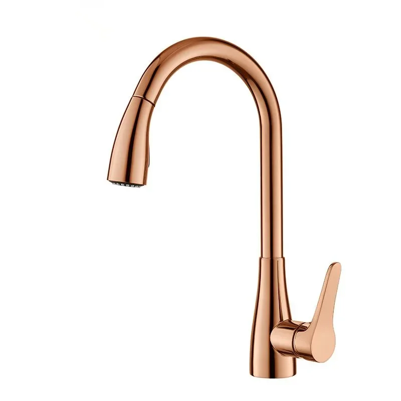 

Kitchen Faucets Single Handle Pull Out Kitchen Mixer Tap Single Hole Rotating Rose Gold Water