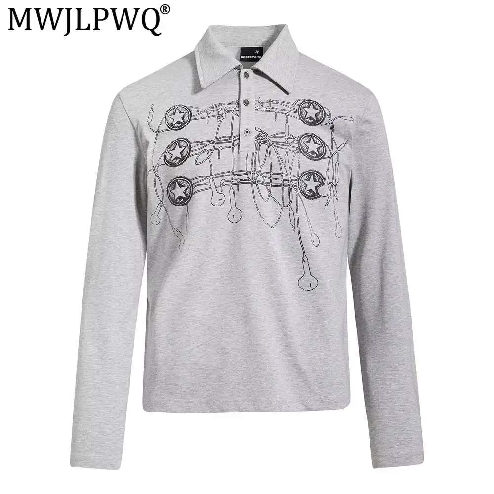 MWJLPWQ American Personalized Patterned Shirt Long-Sleeve Men Trendy Street Graffiti Print Casual Polo Top 2026 Autumn 20194