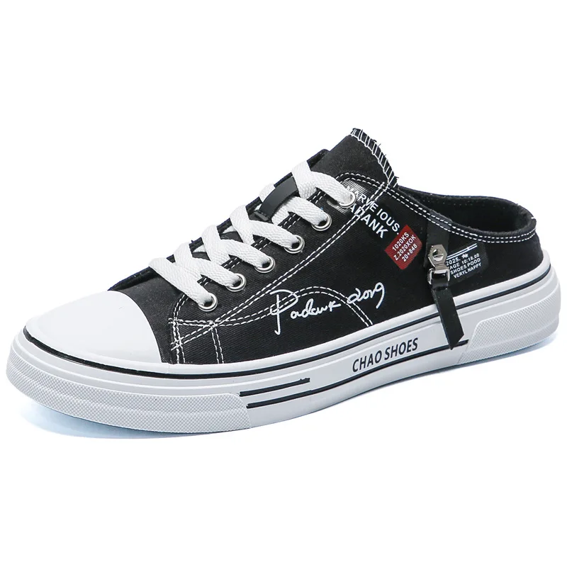 

Slip on Flats Shoe Korean Style Mens Vulcanized Men's Half Slippers Low-top Canvas Shoes for Men Rivet Decoration