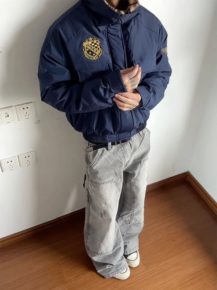 

Мужская утепленная хлопковая куртка с воротником-стойкой в американском стиле, с леопардовым принтом и изображением горного орла, зимнее теплое повседневное пальто