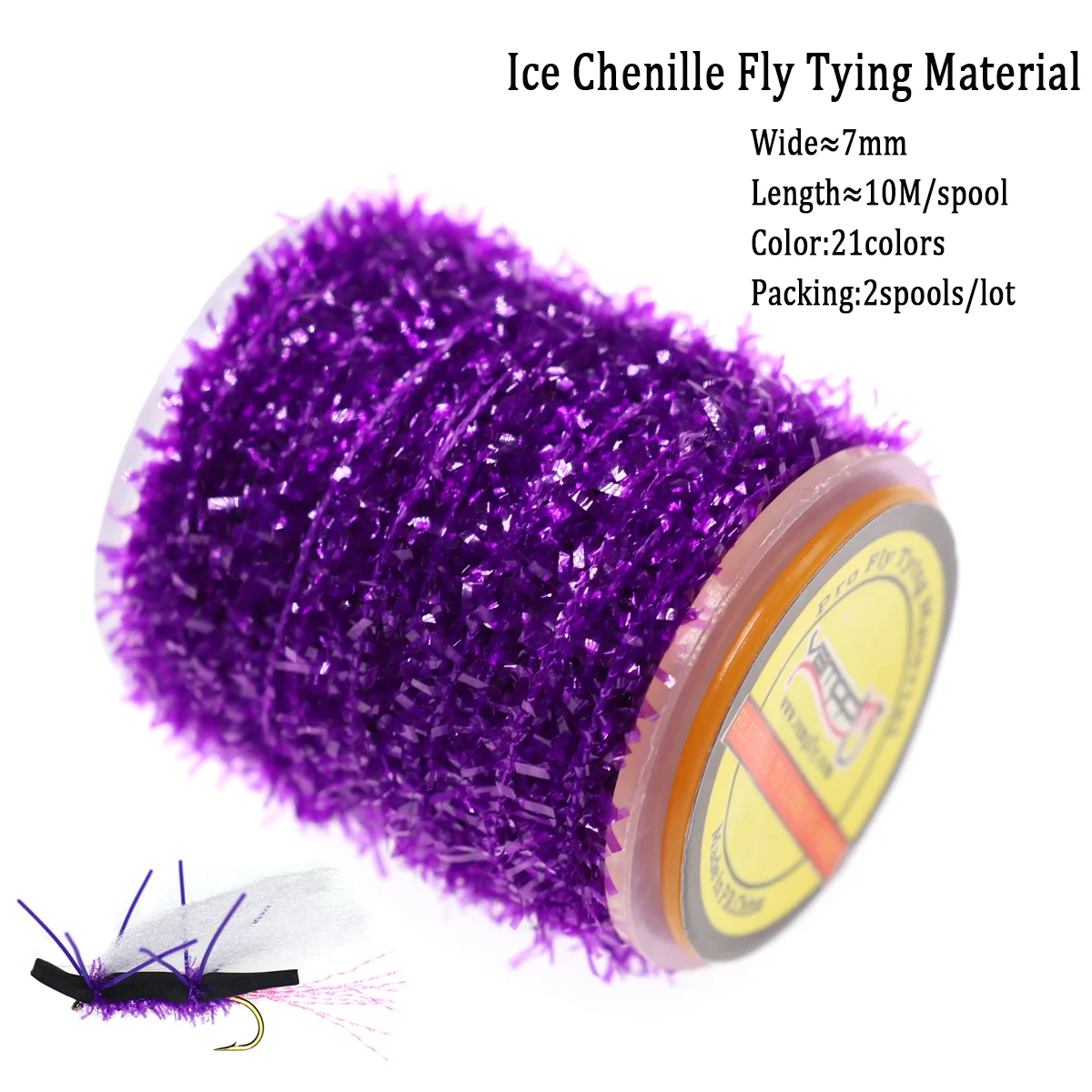 2 Spulen 10M Ice Chenille Crystal Flash Tinsel Fliegenbindematerial für Ice Jig Köder, Trocken-/Nassnymphen, Streamer Fliegen, Forellenangelköder – Detail 2