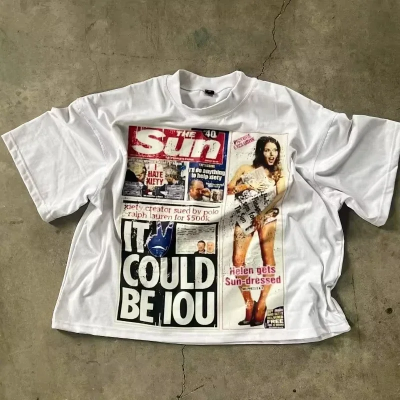 Camiseta Y2k de gran tamaño para hombre y mujer, camiseta Retro Harajuku Goth Street de Hip Hop, camiseta gráfica con estampado del alfabeto americano de verano