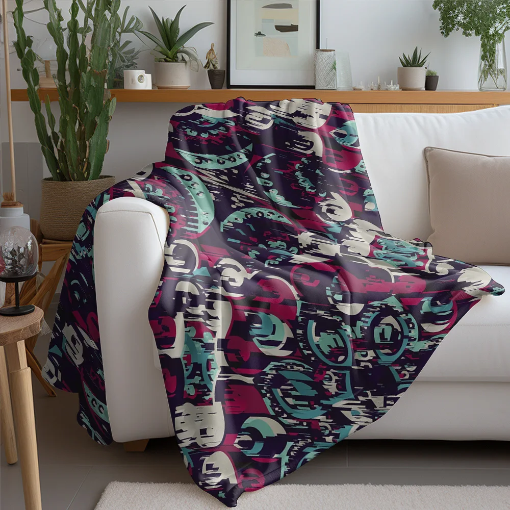 Vibrant Abstract Pattern Fleece Blanket - Teen Girls Boys Kids Soft Warm Throw Bed Sofa Decorative Gift