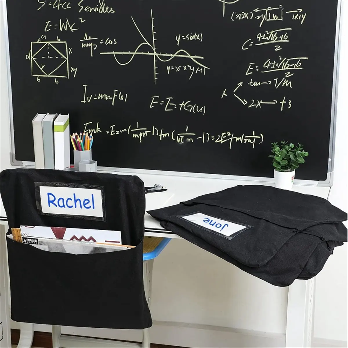 ABJS 6Pcs Chair Storage Pocket Chair Bag Chair Pockets for Classrooms Student Chair Pockets Chair Organizer with Name Tag