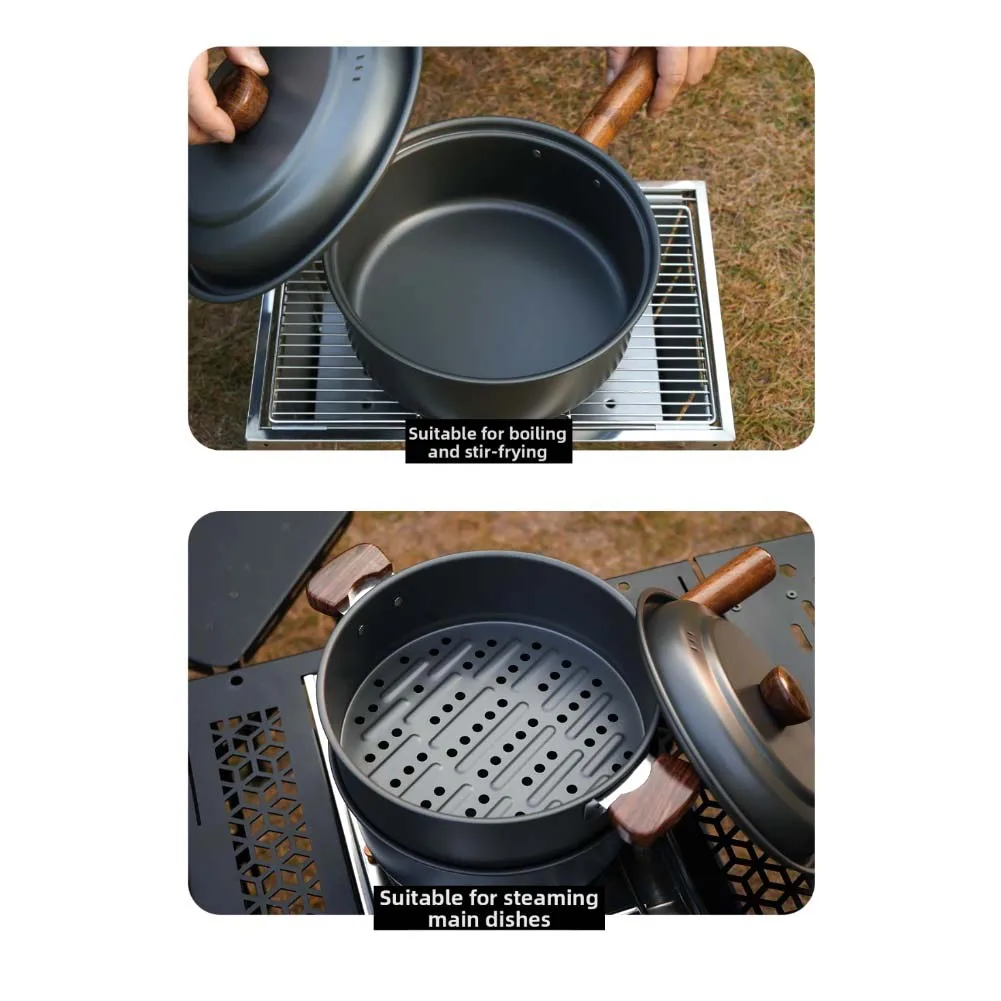 

Пароварка для кемпинга 3 л, походная посуда для кемпинга и пикников, устойчивая конструкция, корпус из алюминиевого сплава, ручка из бука