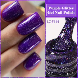 LILYCUTE Purple Glitter Sequins Gel Nail Polish Full Coverage Shiny Color Semi Permanent All For Manicure Nail Art Gel Varnish
