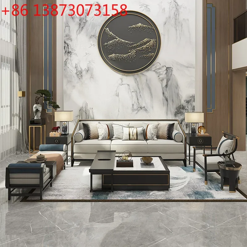 

New Chinese solid wood Xiaohongshu recommends modern light luxury villa size apartment living room high-end sofa
