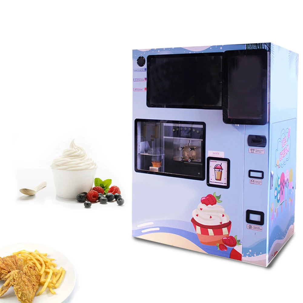 1500W Ice Cream Vending Machine - Intelligent Glass Automat (70g/Cup Adjustable, Touch Screen, Self-Service, Commercial Use）
