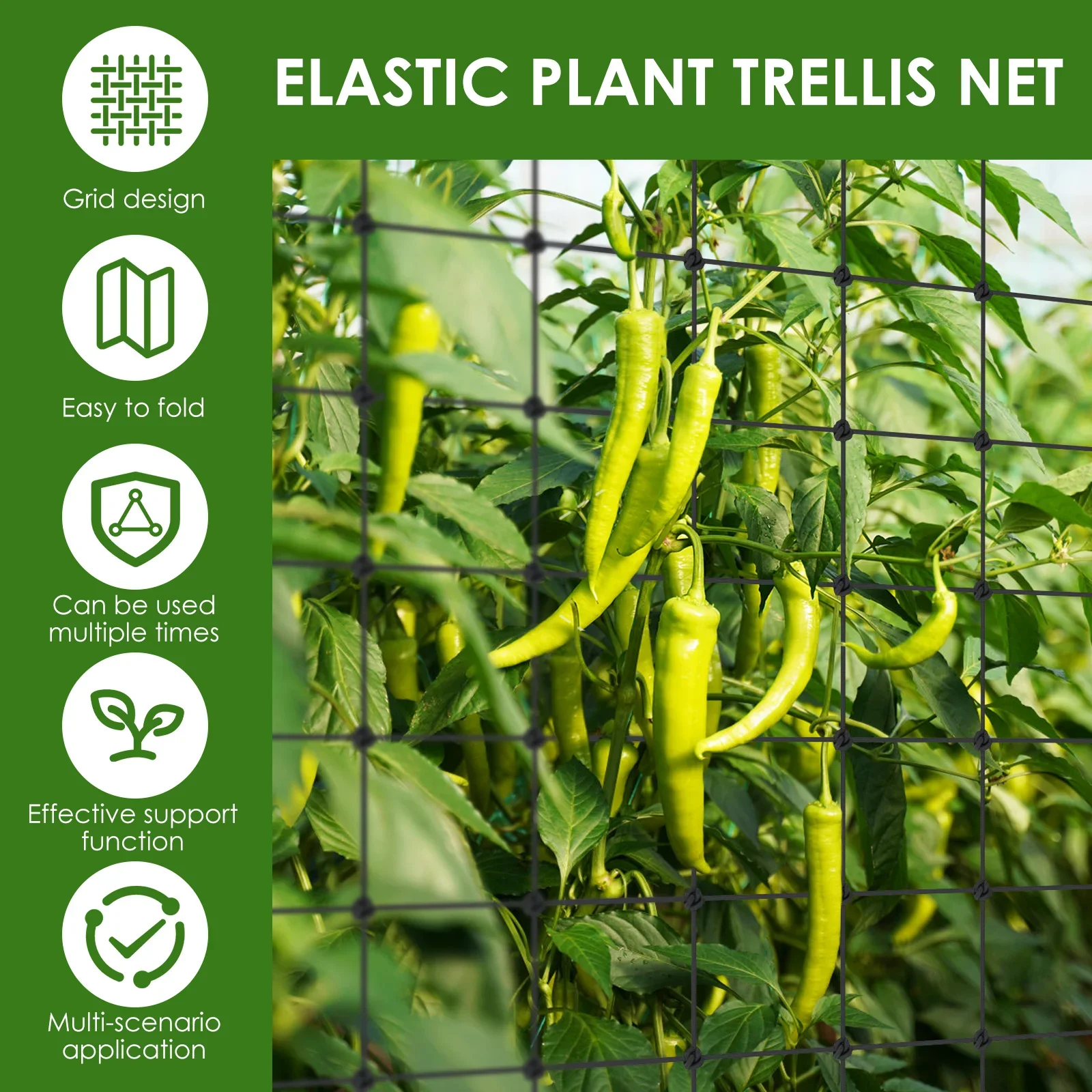 2 Pcs Plant Grow Tent Trellis Netting Elastic Trellis Net with Hooks Garden Vegetation Plant Climbing Support Flowers - view 3